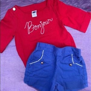 Jeanie and Jack 6-12 months Bonjour Red Shirt and Blue Shorts